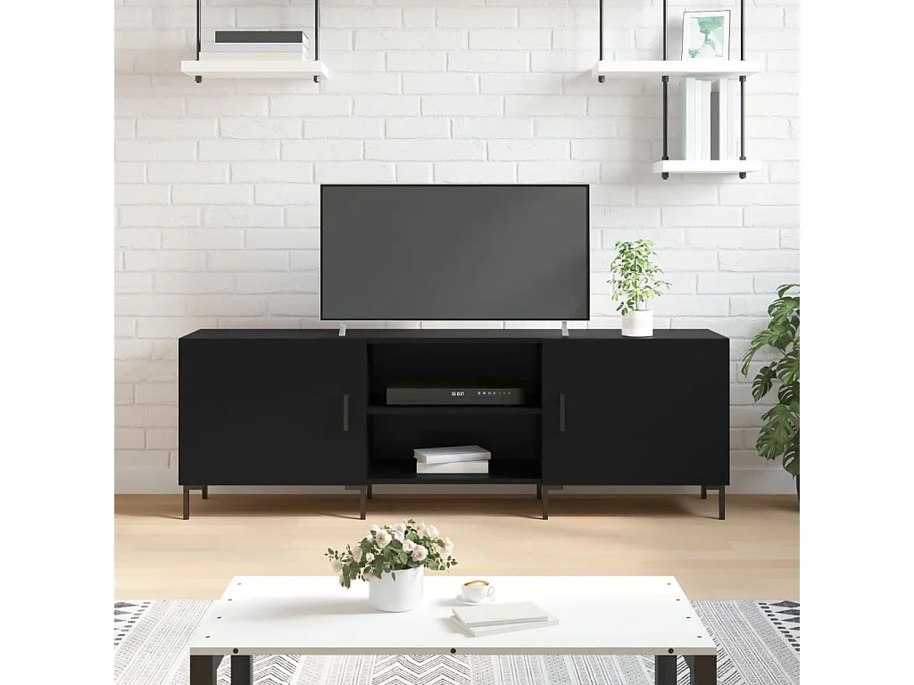 Meuble TV noir 150x30x50 cm bois d'ingénierie BE97557