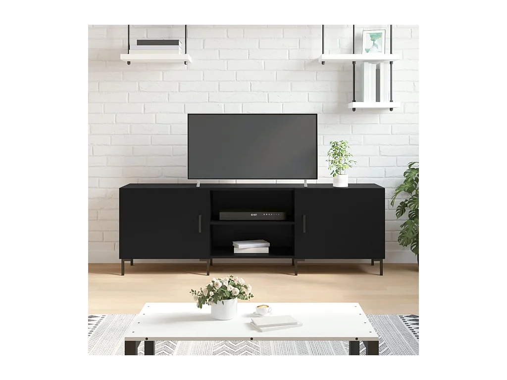 Meuble TV noir 150x30x50 cm bois d'ingénierie BE97557