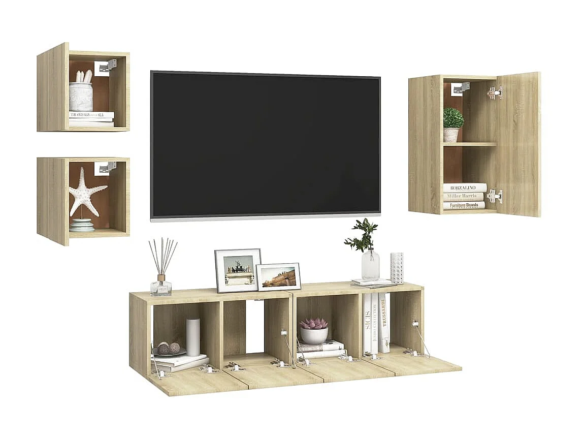 5-tlg. TV-Schrank-Set,TV-Möbel Sonoma-Eiche Holzwerkstoff -gkd612390