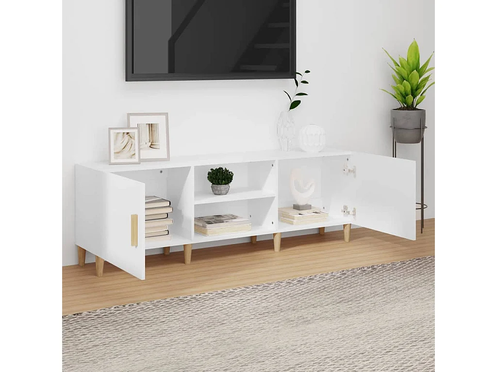 Meuble TV Blanc 150x30x50 cm Bois d'ingénierie BE53332