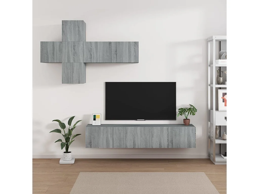 7-tlg. TV-Schrank-Set,TV-Möbel Grau Sonoma Holzwerkstoff -gkd125012