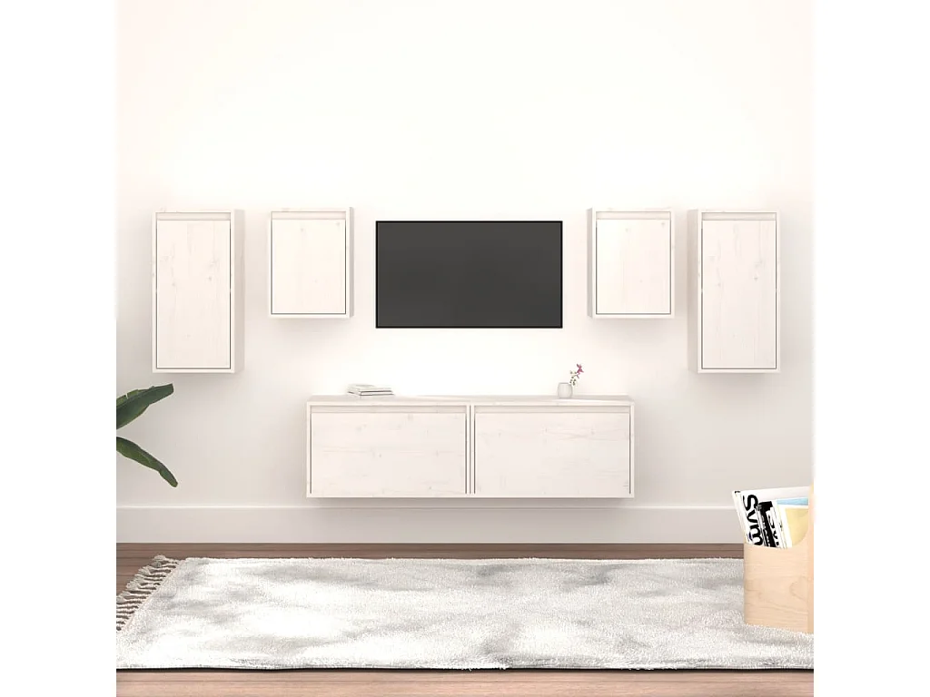 Muebles para TV 6 piezas madera maciza de pino blanco ES64728