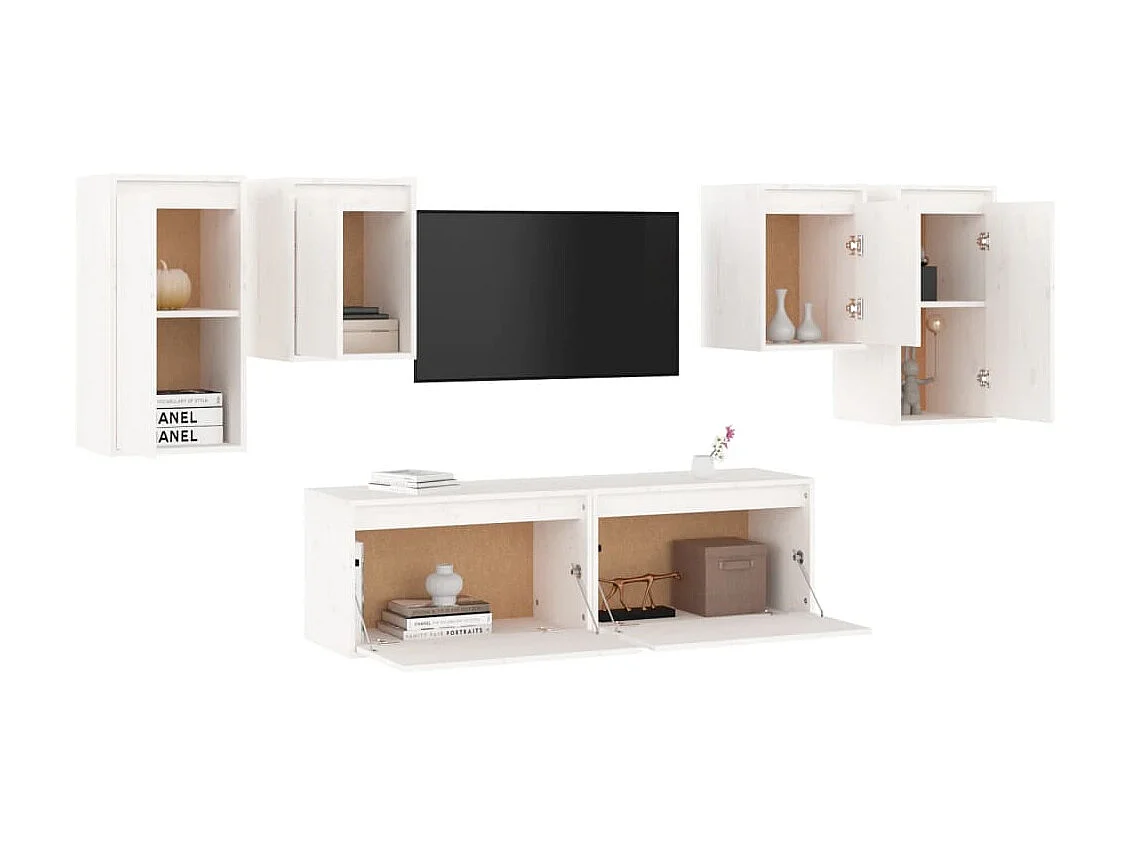 Muebles para TV 6 piezas madera maciza de pino blanco ES64728