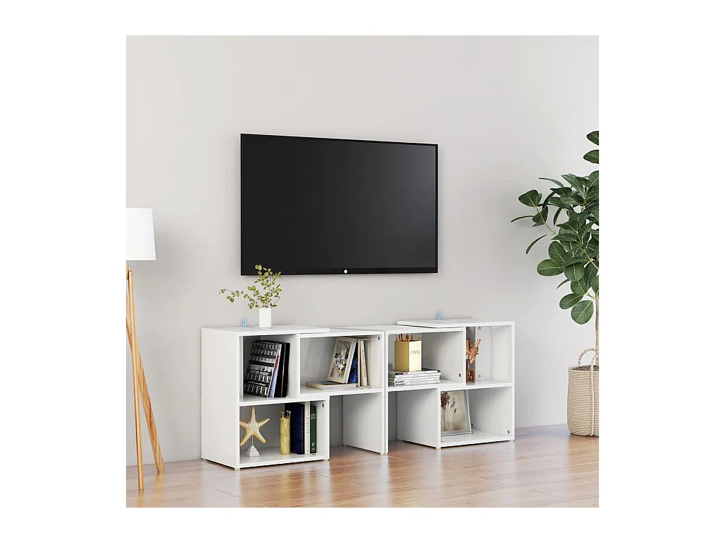 Meuble TV Blanc brillant 104x30x52 cm Aggloméré BE85978