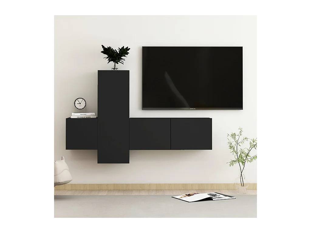 Meubles TV 3 pcs Noir Aggloméré BE86334
