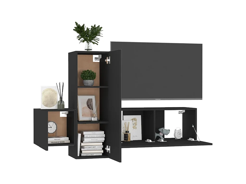 Meubles TV 3 pcs Noir Aggloméré BE86334