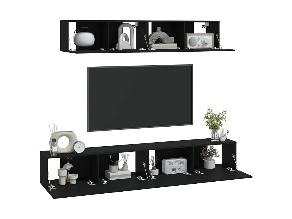 4-tlg. TV-Schrank-Set,TV-Möbel Schwarz Holzwerkstoff -gkd755383