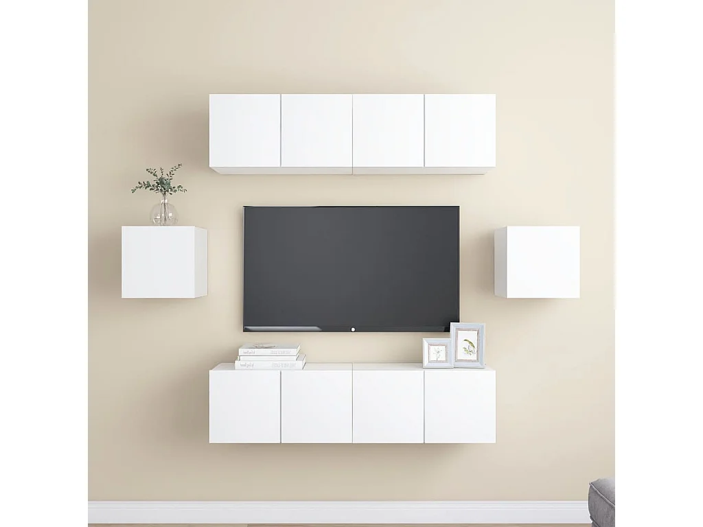 Meubles TV 6 pcs Blanc Aggloméré BE29222