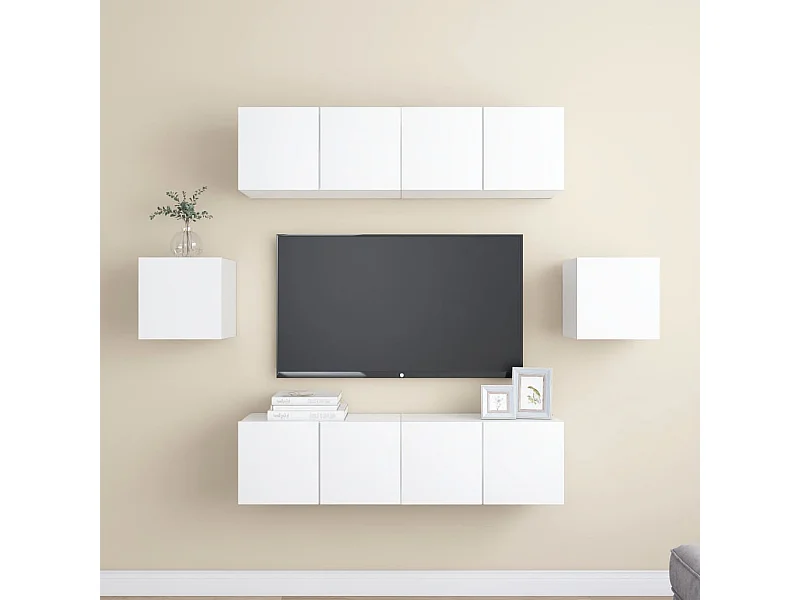 Meubles TV 6 pcs Blanc Aggloméré BE29222