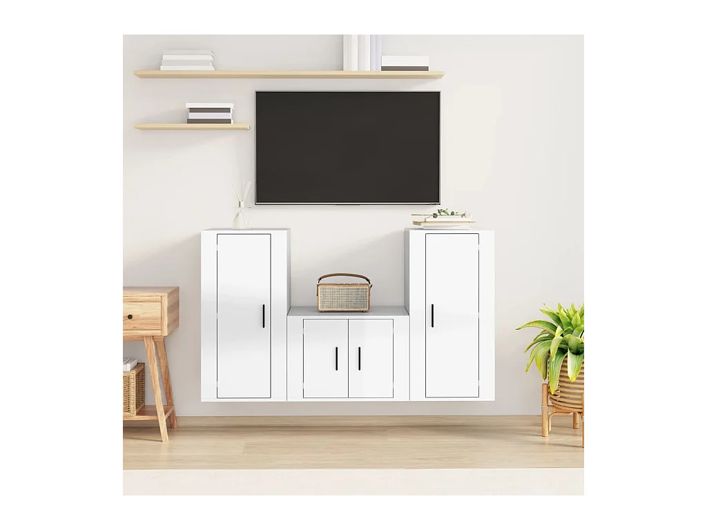 Meubles TV 3 pcs Blanc brillant Bois d'ingénierie BE35062