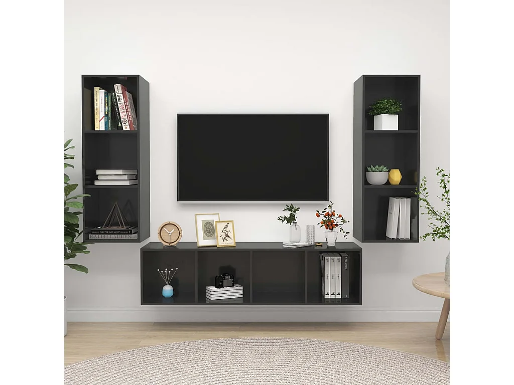 3-tlg. TV-Schrank-Set,TV-Möbel Hochglanz-Grau Holzwerkstoff -gkd136788