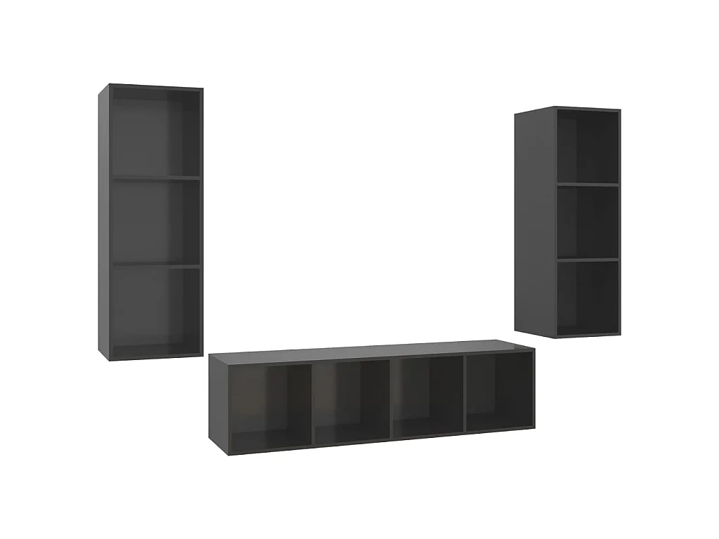 3-tlg. TV-Schrank-Set,TV-Möbel Hochglanz-Grau Holzwerkstoff -gkd136788