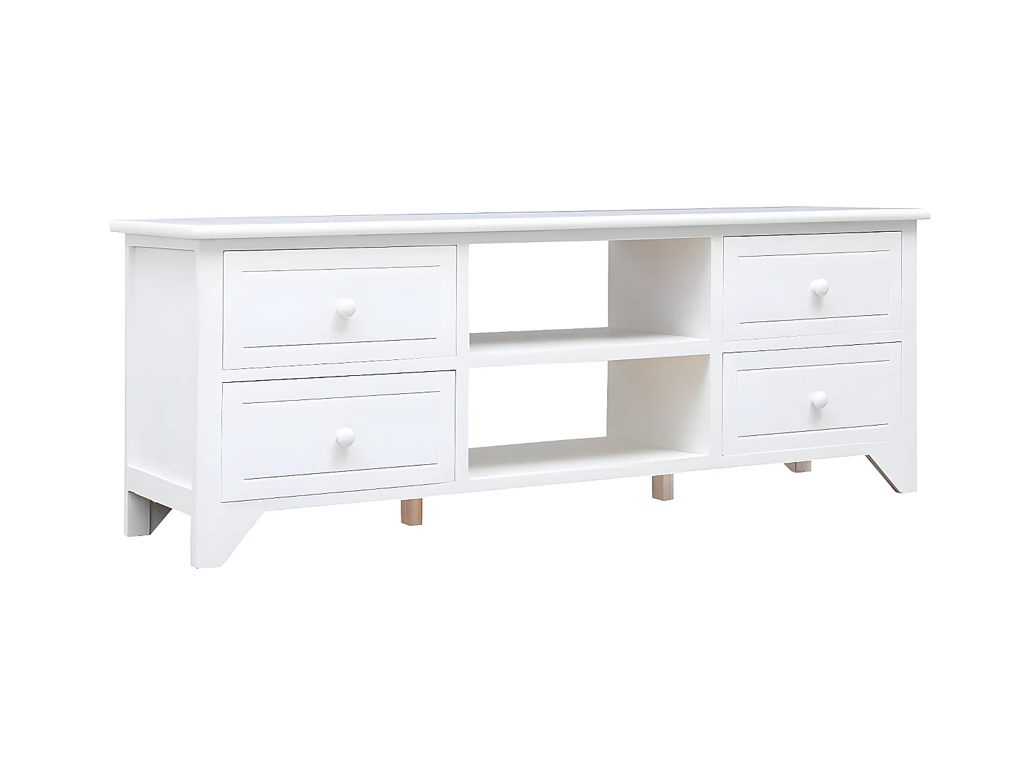 Meuble TV Blanc 108x30x40 cm Bois de Paulownia solide BE23980