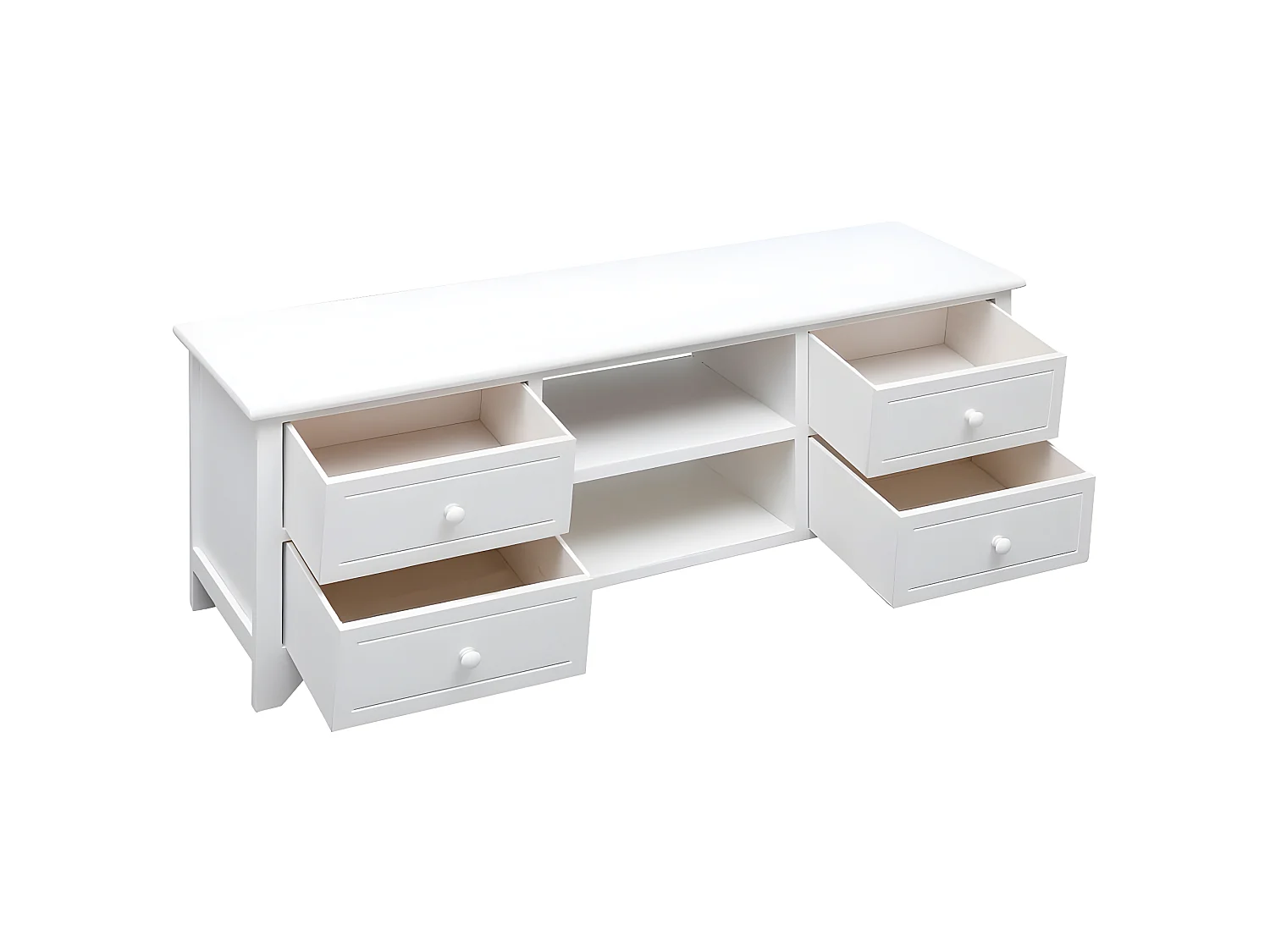 Meuble TV Blanc 108x30x40 cm Bois de Paulownia solide BE23980