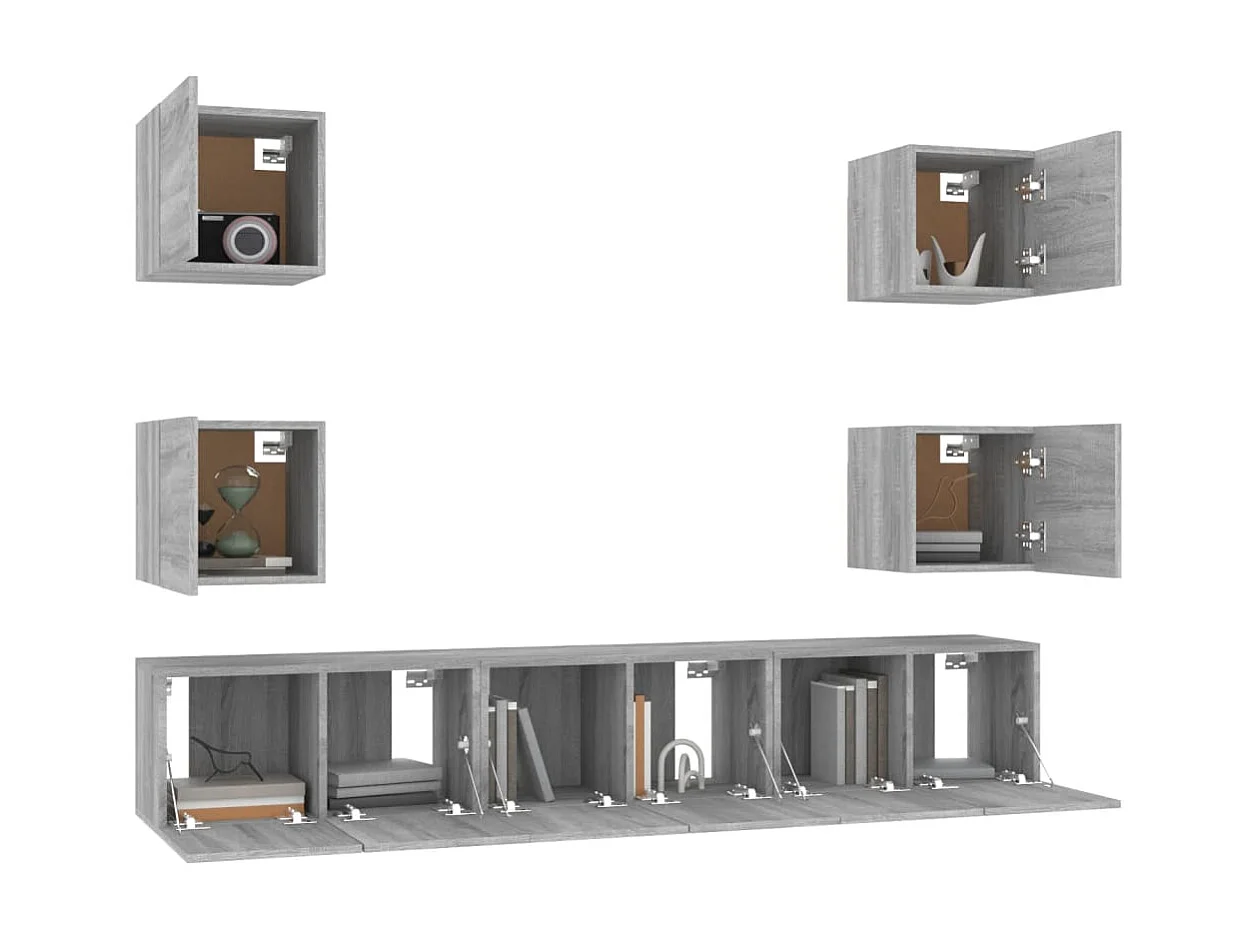 7-tlg. TV-Schrank-Set,TV-Möbel Grau Sonoma Holzwerkstoff -gkd566489