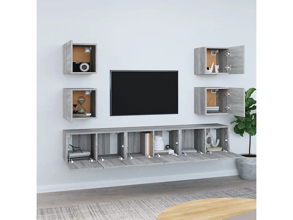 7-tlg. TV-Schrank-Set,TV-Möbel Grau Sonoma Holzwerkstoff -gkd566489