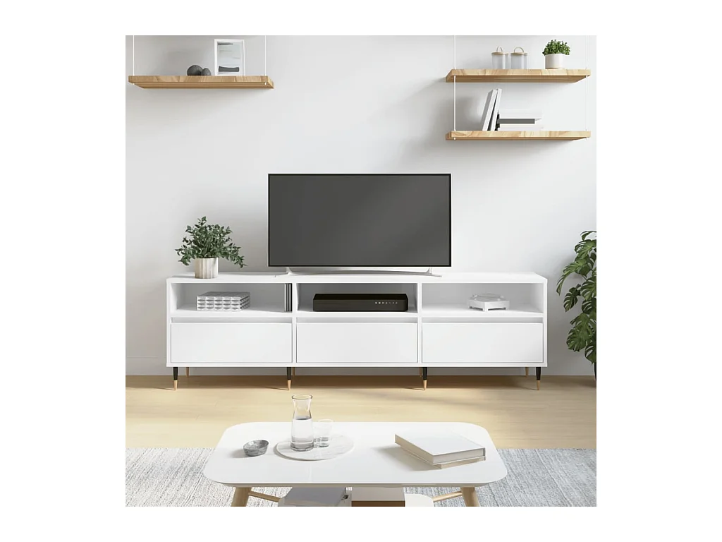 Meuble TV blanc 150x30x44,5 cm bois d'ingénierie BE55254