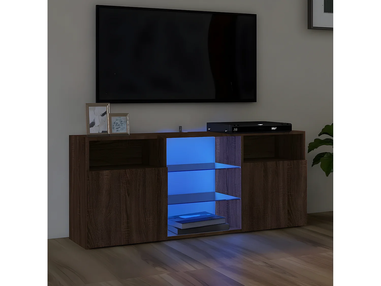 Mueble de TV con luces LED marrón roble 120x30x50 cm ES67727