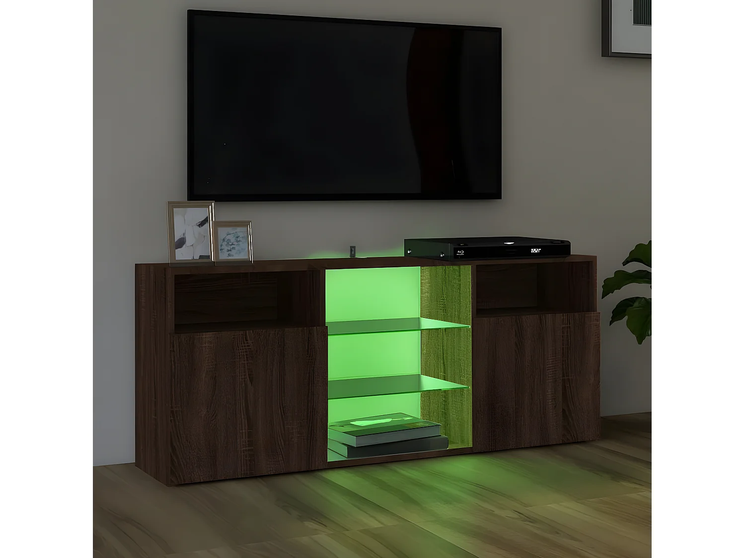 Mueble de TV con luces LED marrón roble 120x30x50 cm ES67727