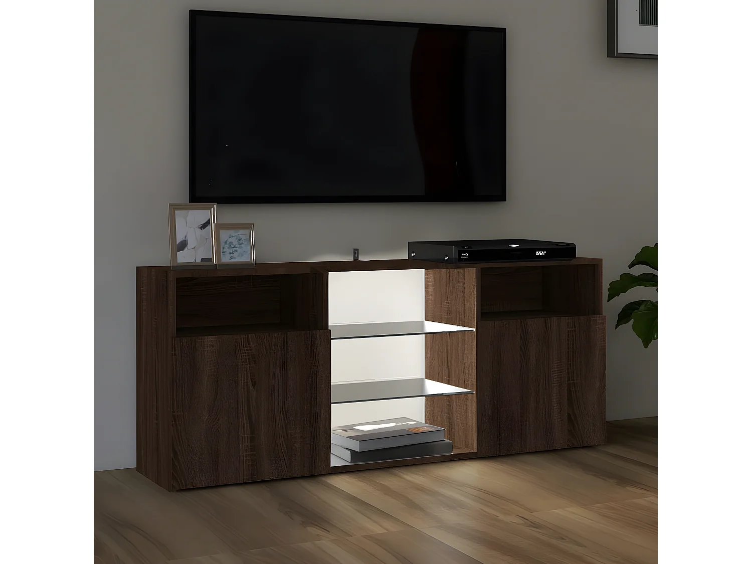 Meuble TV avec lumières LED Chêne marron 120x30x50 cm BE95913