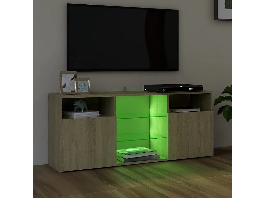 Armario TV con luces LED roble Sonoma 120x30x50 cm ES96169