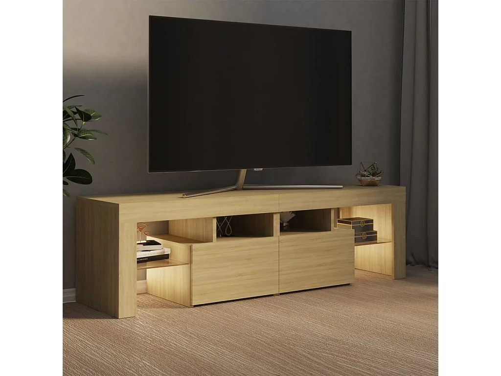 Mueble de TV con luces LED color roble Sonoma 140x36,5x40 cm ES77579