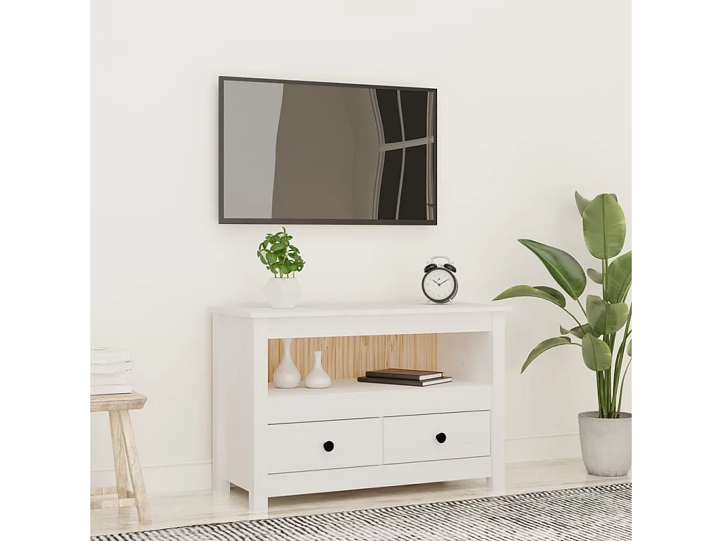 Móvel de TV 79x35x52 cm madeira de pinho maciça branco PT940571