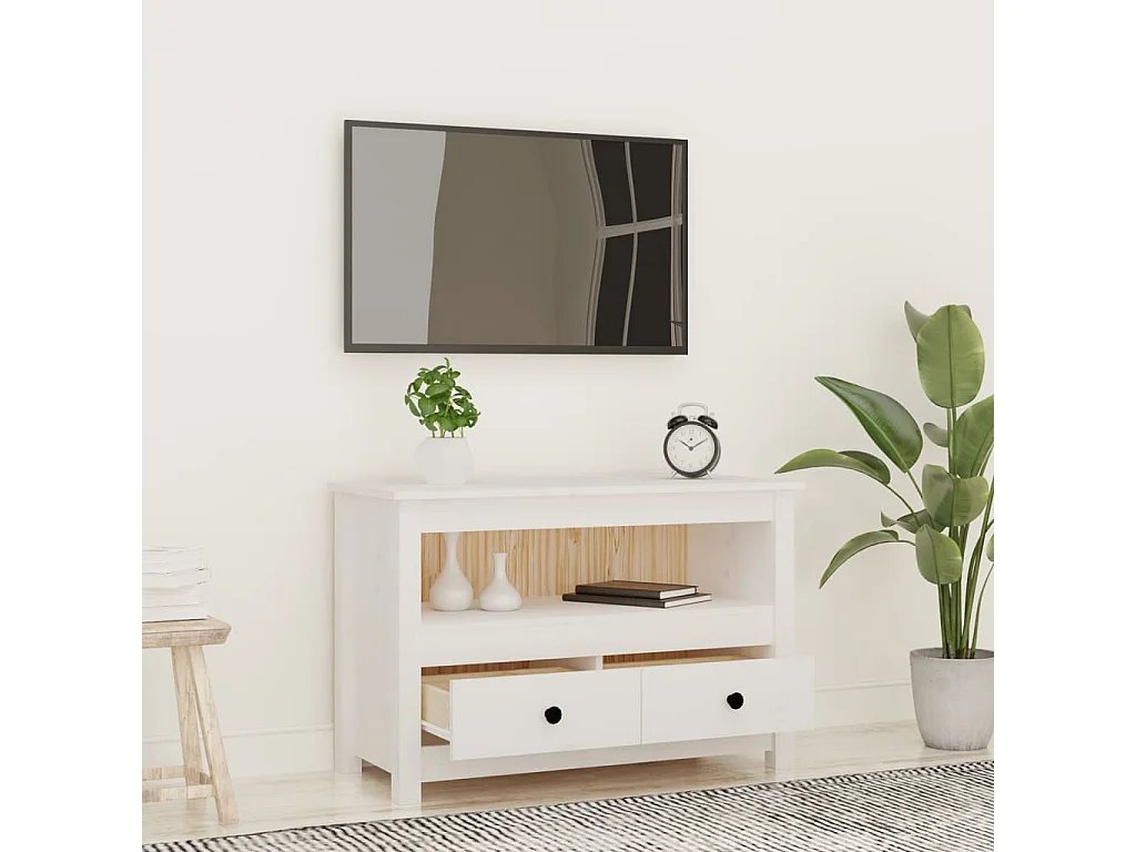 Móvel de TV 79x35x52 cm madeira de pinho maciça branco PT940571