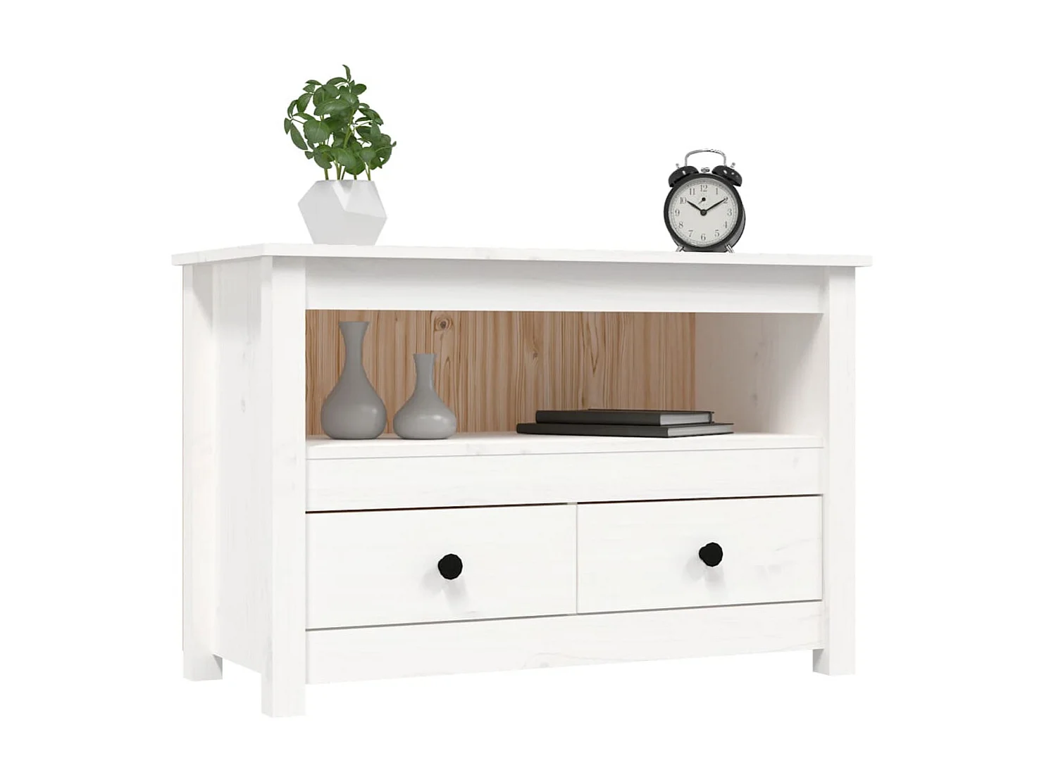 Móvel de TV 79x35x52 cm madeira de pinho maciça branco PT940571