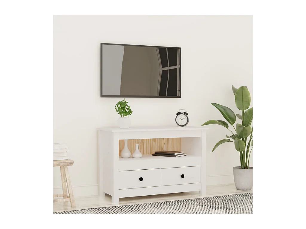 Meuble TV Blanc 79x35x52 cm Bois de pin massif BE48897