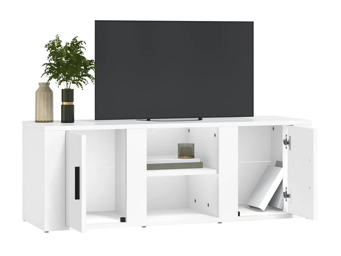 Meuble TV Blanc 100x31,5x35 cm Bois d'ingénierie BE19503