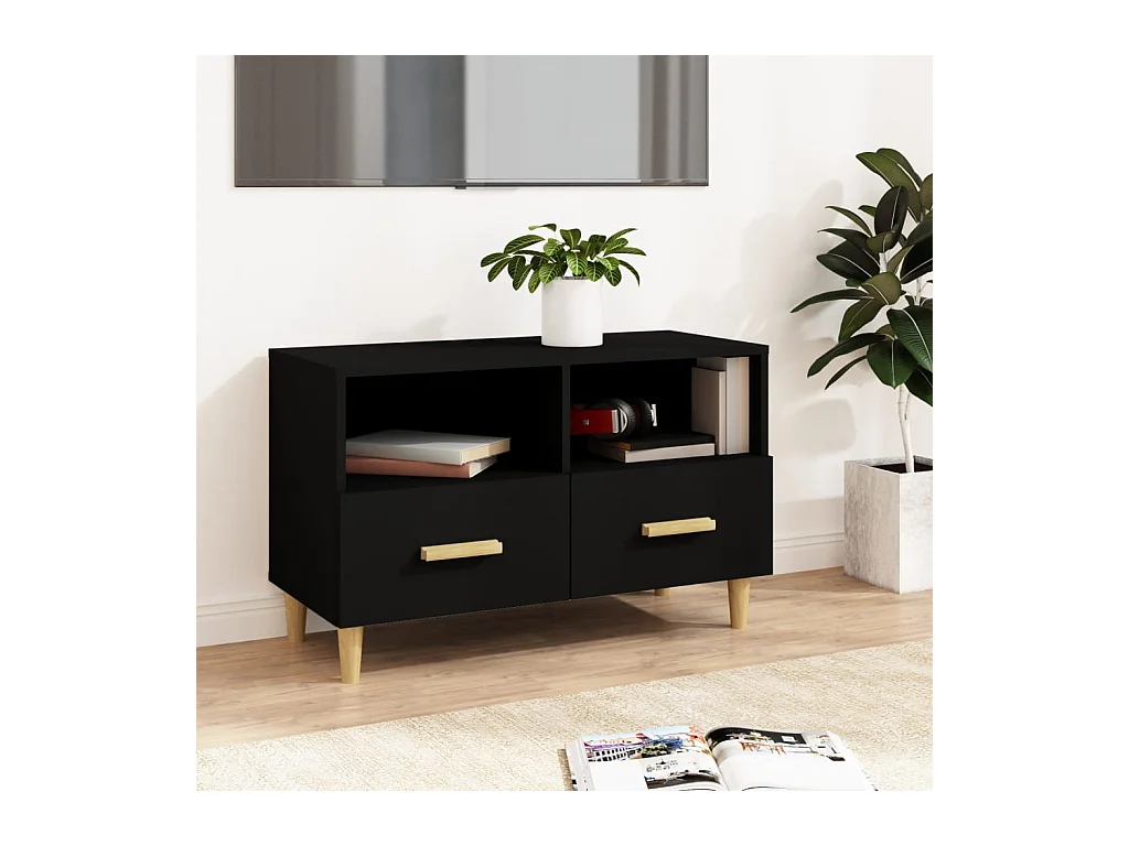 Meuble TV Noir 80x36x50 cm Bois d'ingénierie BE34942