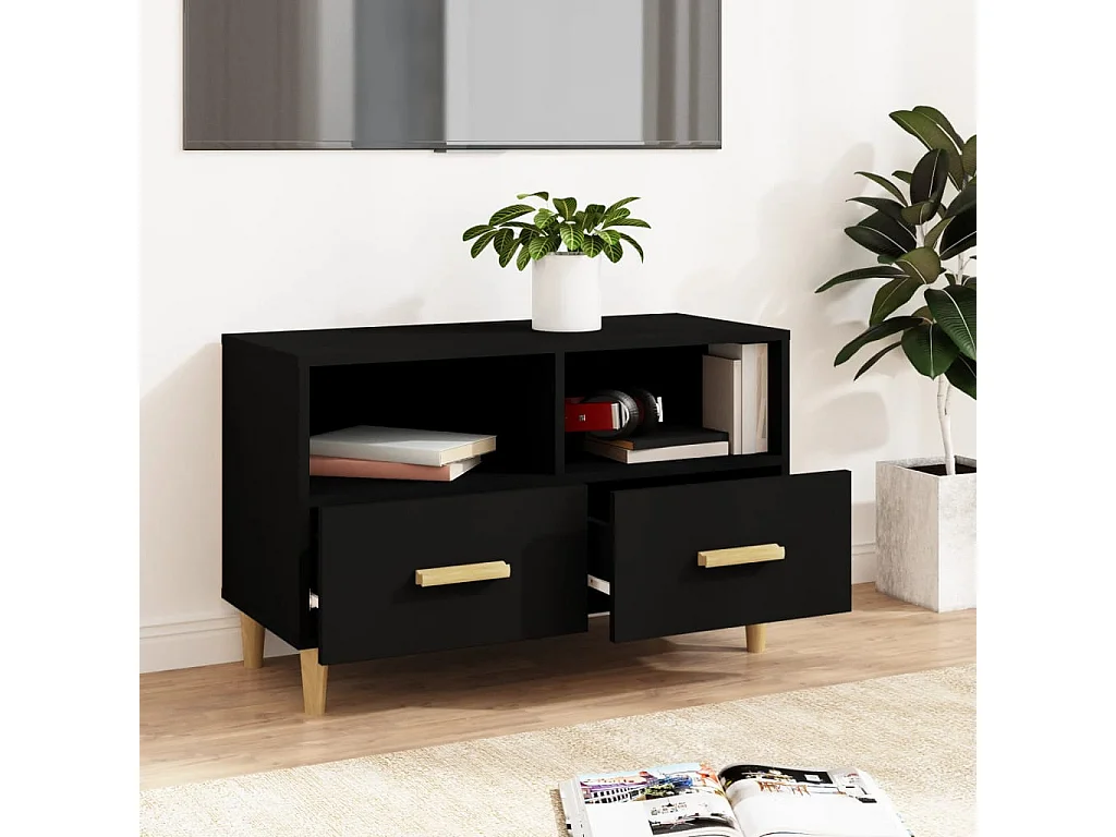 Meuble TV Noir 80x36x50 cm Bois d'ingénierie BE34942