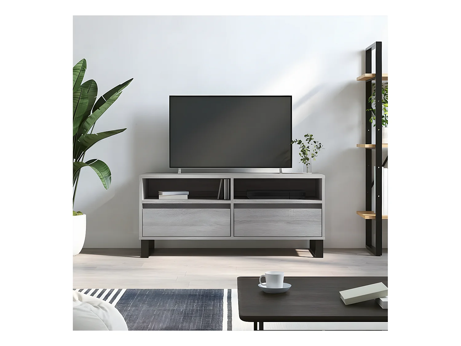 Tv-meubel 100x34,5x44,5 cm bewerkt hout grijs sonoma eikenkleur NL752036