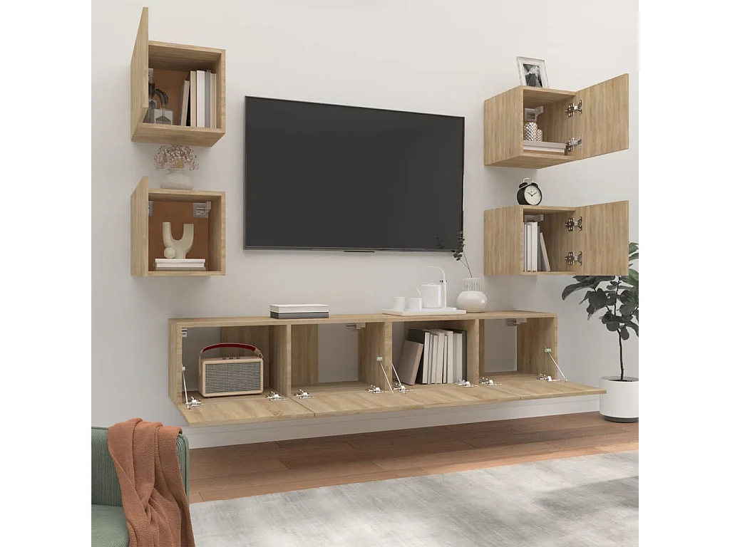 Ensemble de meubles TV 6 pcs Chêne sonoma Bois d'ingénierie BE58766