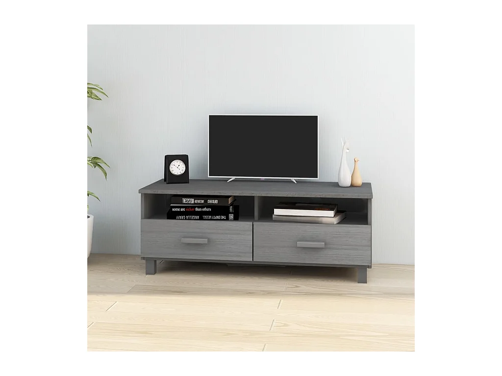 Meuble TV HAMAR foncé 106x40x40 cm Bois massif de pin BE72240