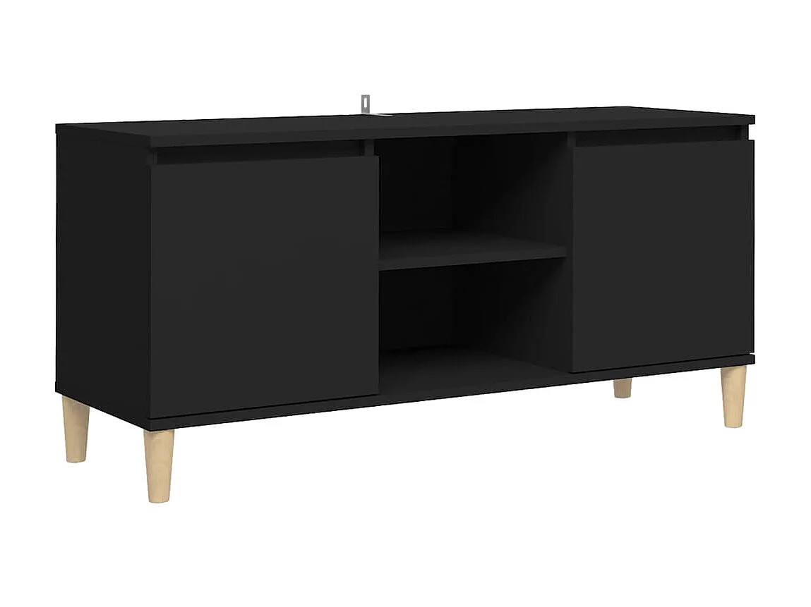 Meuble TV avec pieds en bois massif Noir 103,5x35x50 cm BE53858