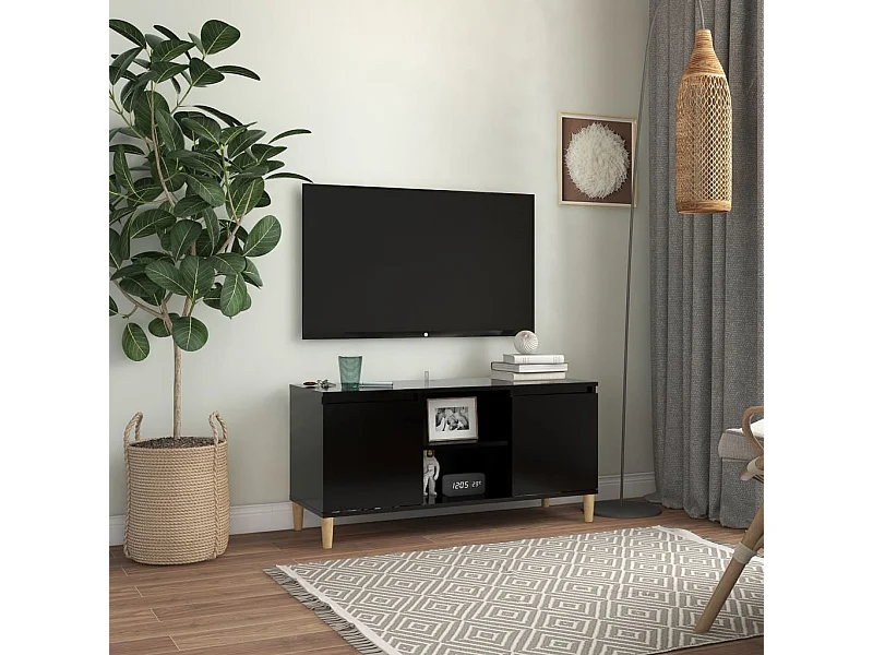 Meuble TV avec pieds en bois massif Noir 103,5x35x50 cm BE53858