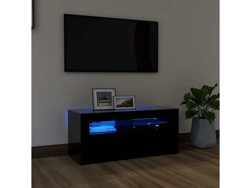 Meuble TV avec lumières LED noir 90x35x40 cm BE39021