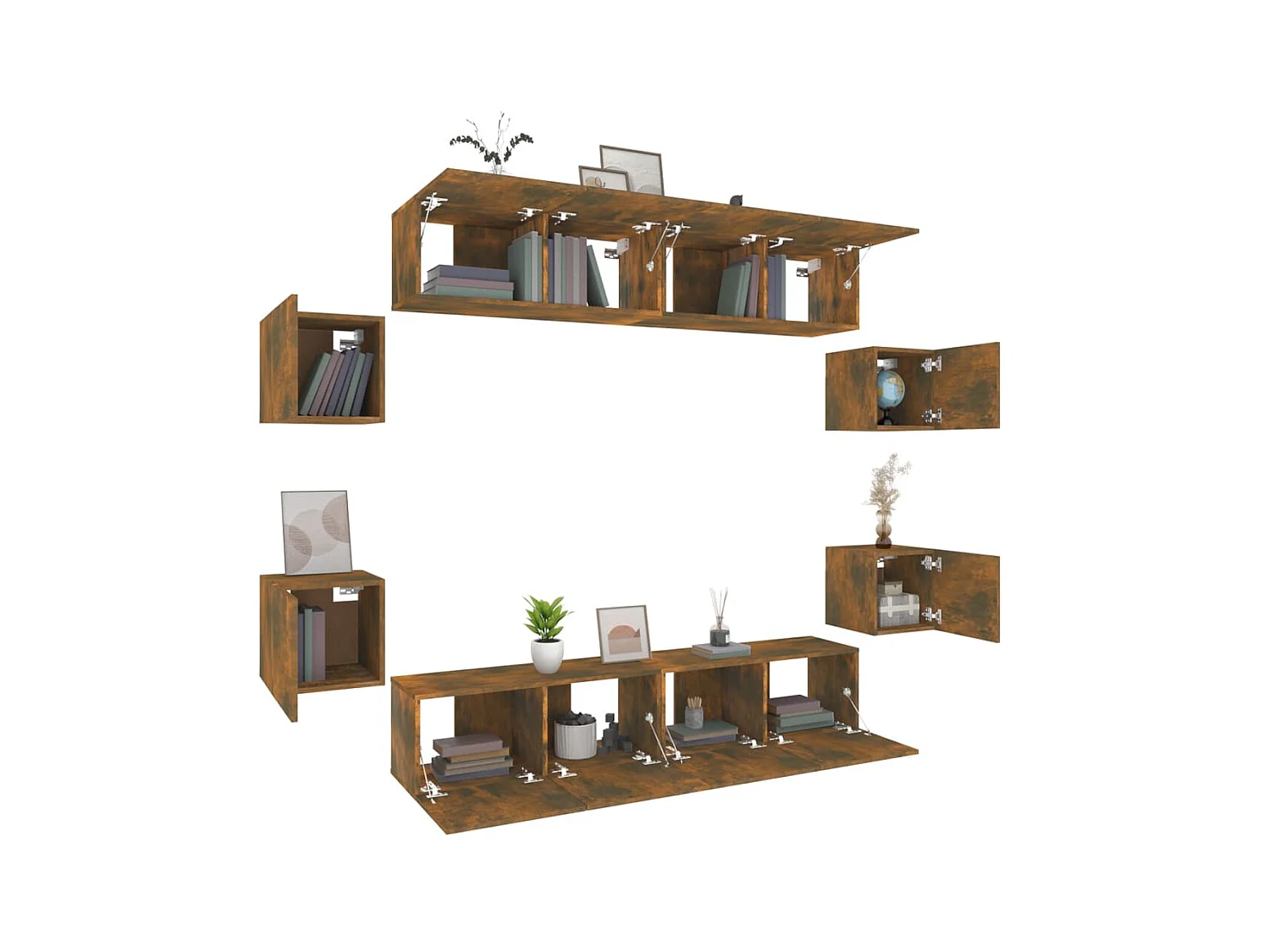 8-delige Tv-meubelset bewerkt hout gerookt eikenkleurig NL21310