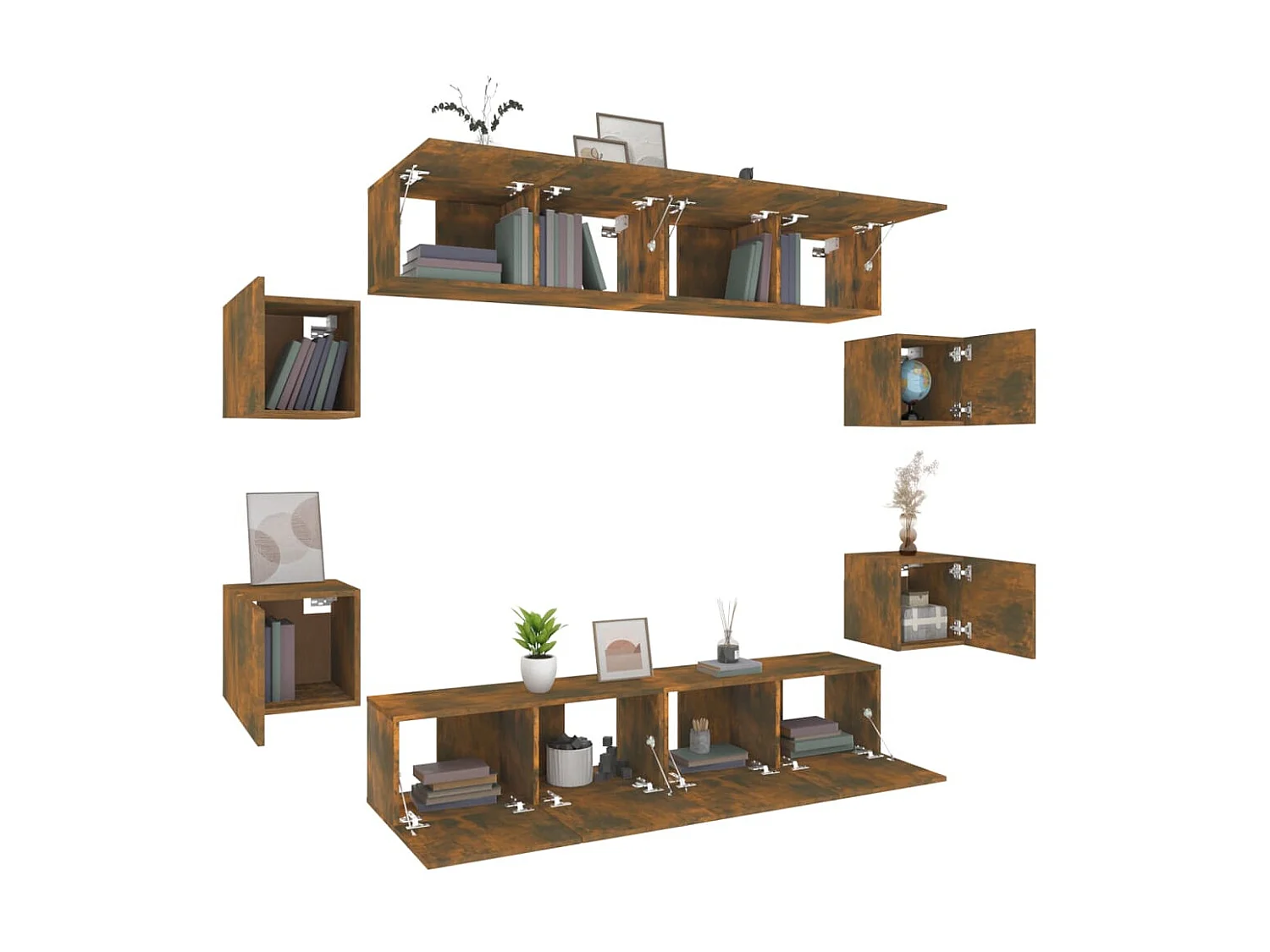 8-tlg. TV-Schrank-Set,TV-Möbel Räuchereiche Holzwerkstoff -gkd875487