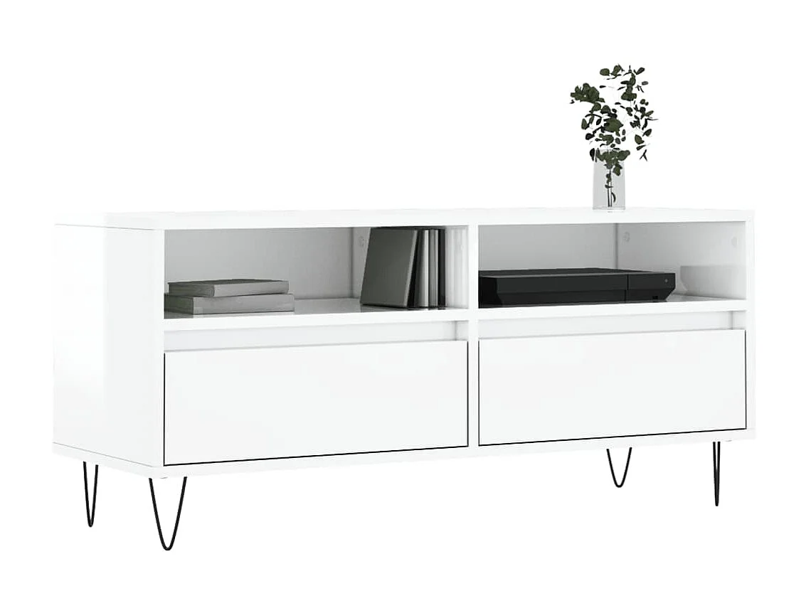 Meuble TV blanc brillant 100x34,5x44,5 cm bois d'ingénierie BE12222