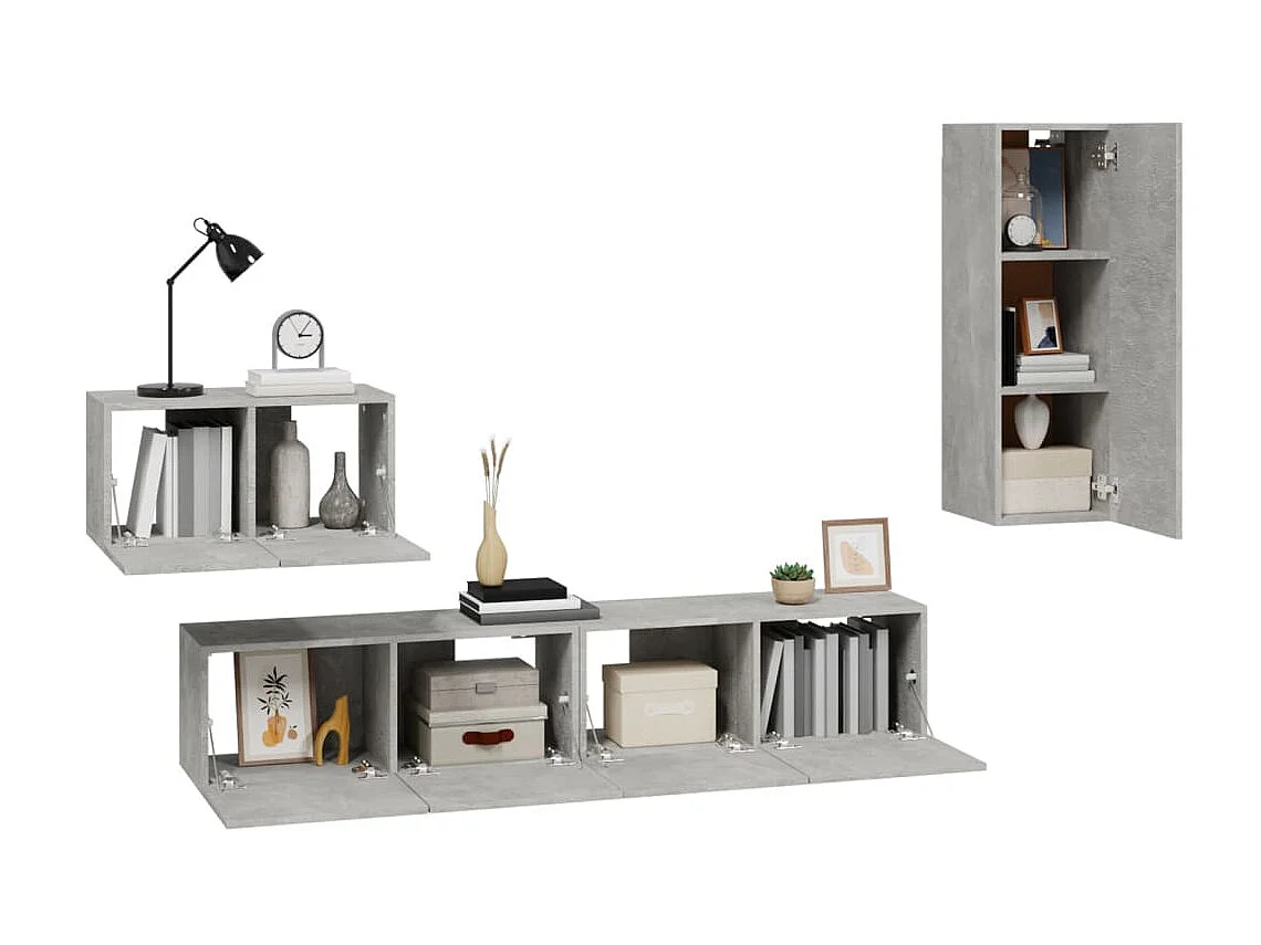 Set de muebles de TV 4 pzas madera contrachapada gris hormigón ES67764