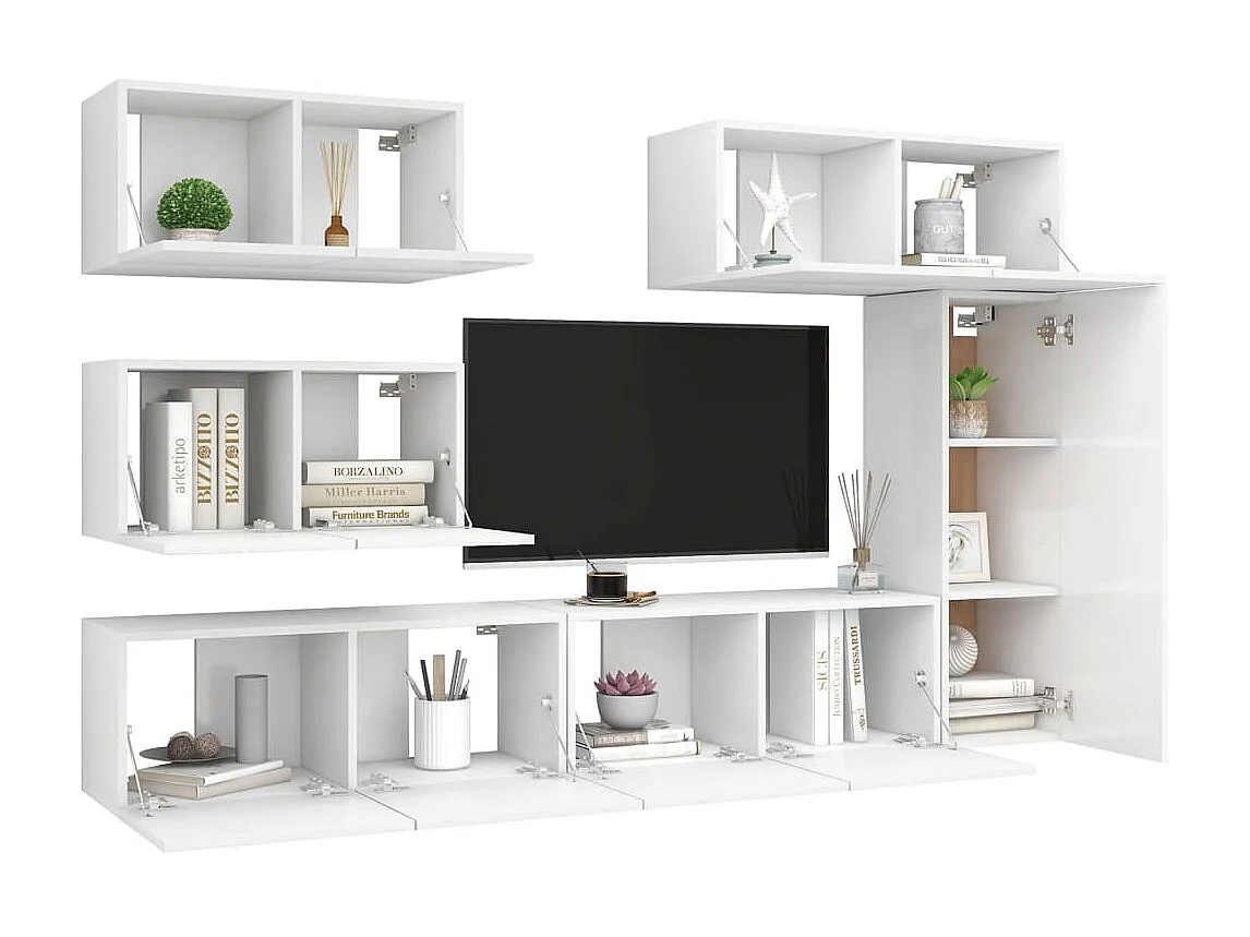 6-tlg. TV-Schrank-Set,TV-Möbel Weiß Holzwerkstoff -gkd403475