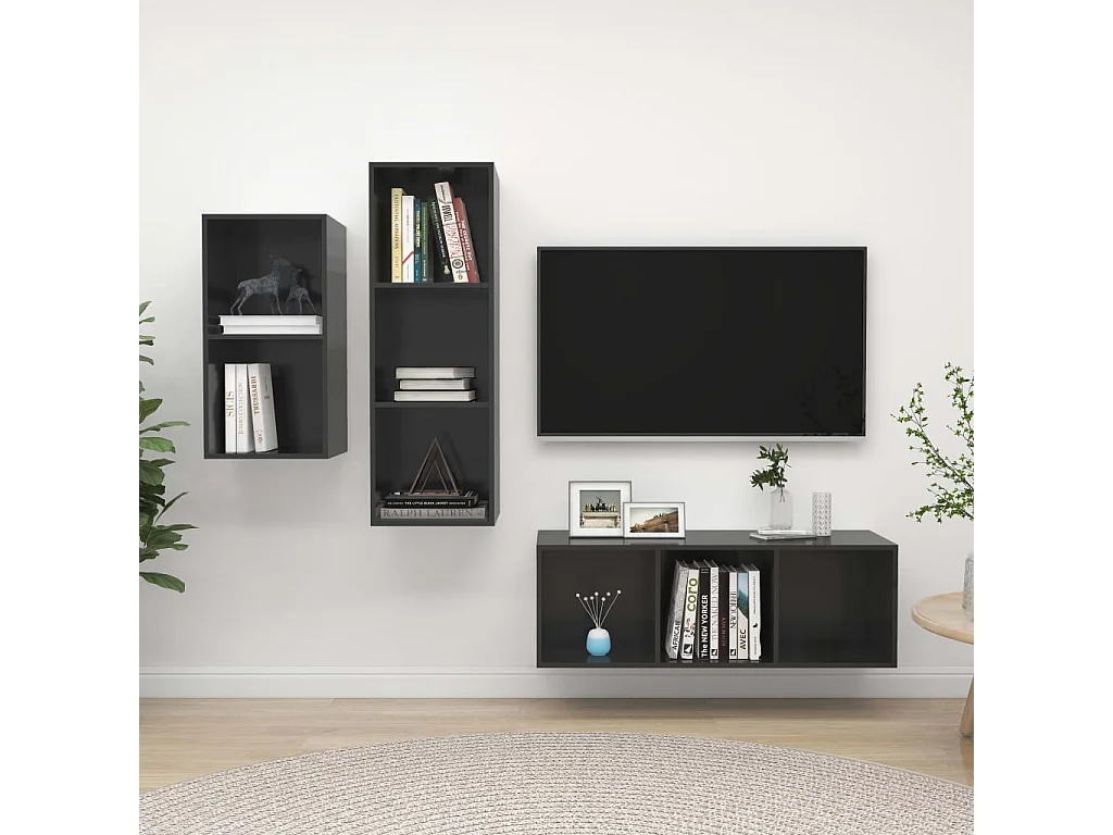 3-tlg. TV-Schrank-Set,TV-Möbel Hochglanz-Grau Holzwerkstoff -gkd980461