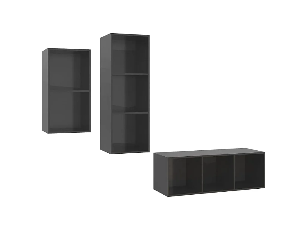 3-tlg. TV-Schrank-Set,TV-Möbel Hochglanz-Grau Holzwerkstoff -gkd980461