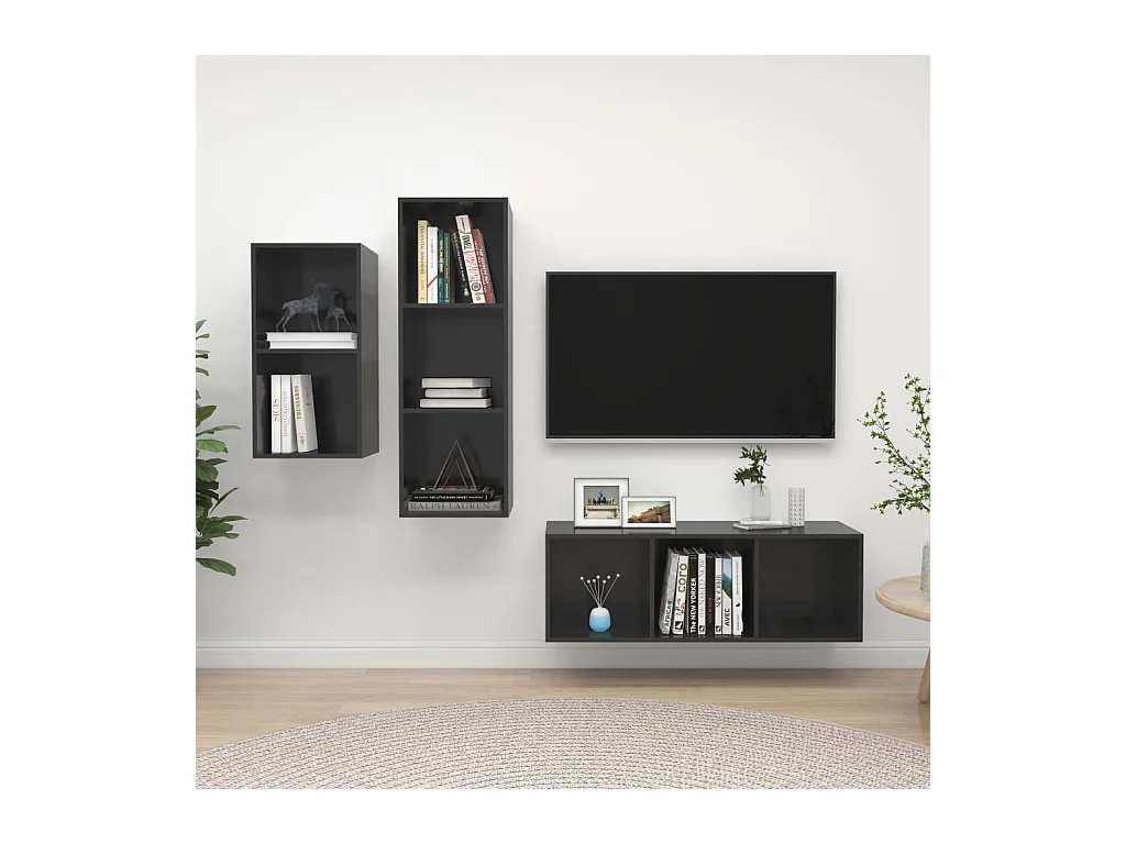 Meubles TV 3 pcs BEis brillant Aggloméré BE26105