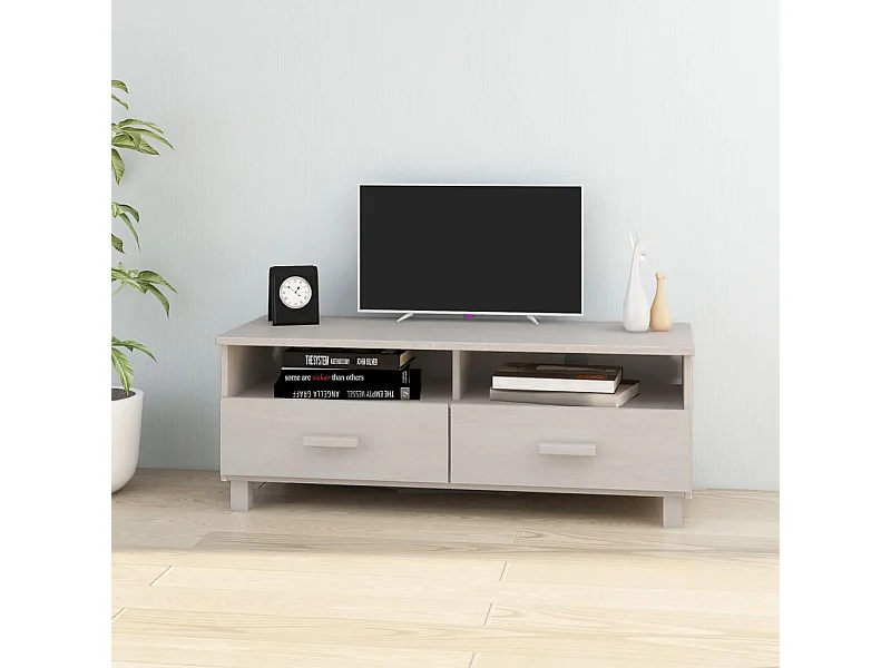 Meuble TV HAMAR Blanc 106x40x40 cm Bois massif de pin BE96774