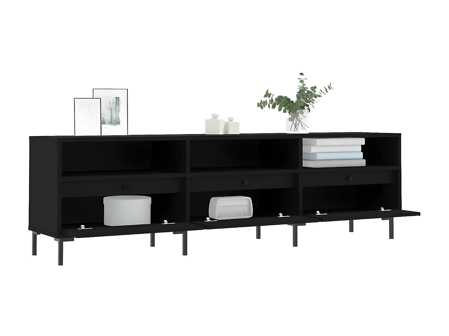 Meuble TV noir 150x30x44,5 cm bois d'ingénierie BE47870