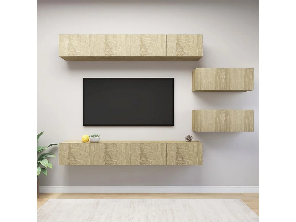 6 pcs conjunto móveis de TV derivados madeira carvalho sonoma PT242998
